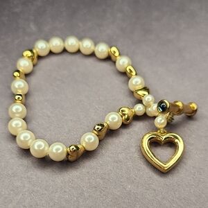 Gold Heart Pearl Bracelet